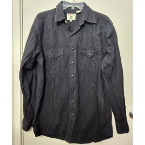 Resistol Black Tonal Stripe‎ Pearl Snap Long Sleeve Collared Shirt Med Western